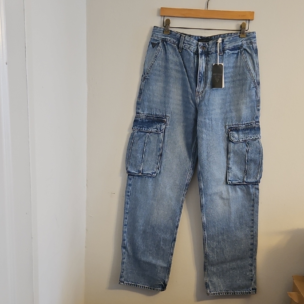 Guess Men's Light Blue Cargo Jeans